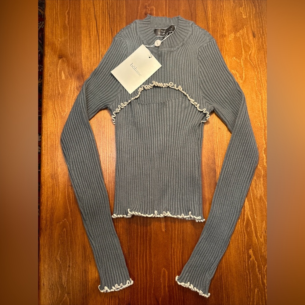 NWT Blue Blush Open Bodice Pullover Viscose Sweater Bohme Blue Gray Sz S Bolero - Picture 2 of 14